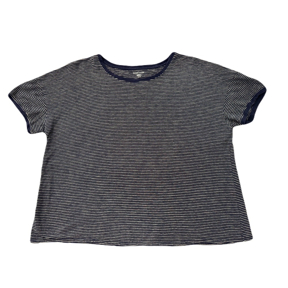 Eileen Fisher Navy White Striped Hemp Organic Cotton Boxy Tee XL